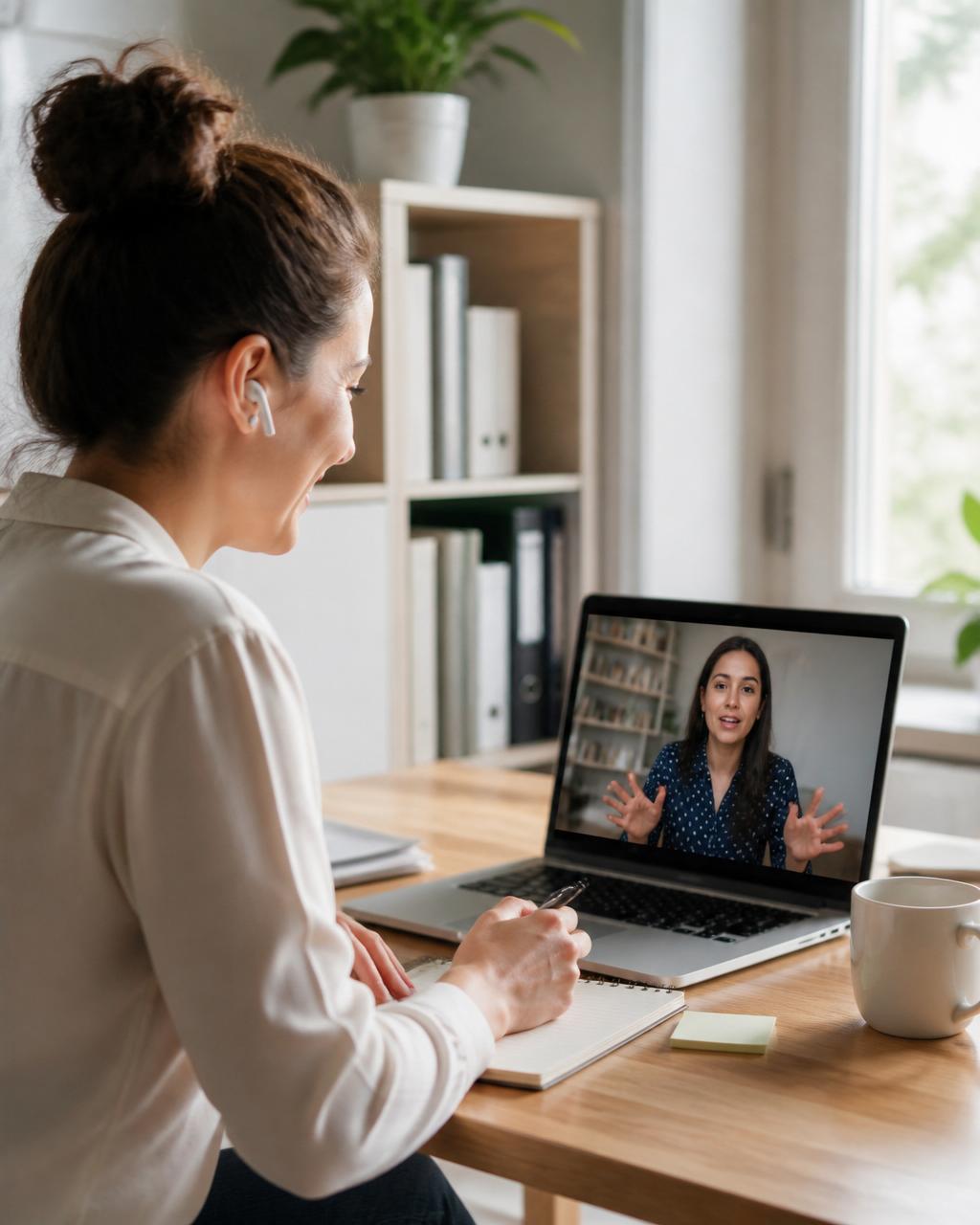 Professional joining a live online business English session with VALEnglish